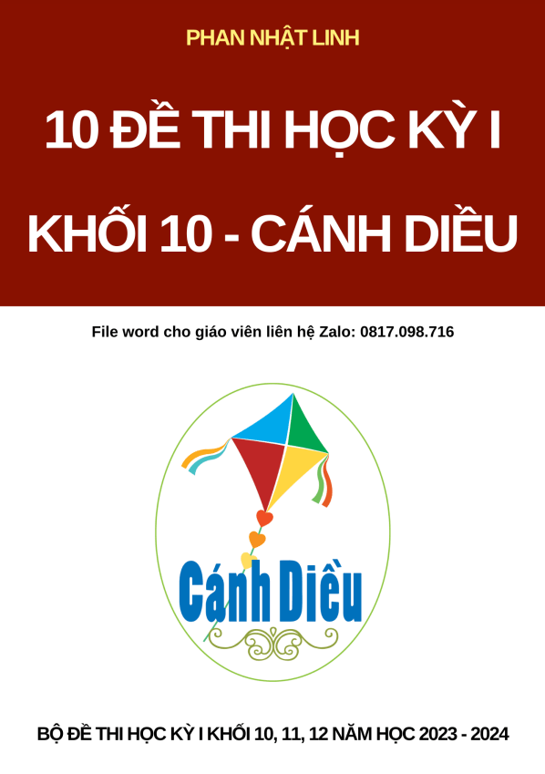 10 đề kiểm tra cuối học kì 1 (HK1) lớp 10 môn Toán Cánh Diều có đáp án