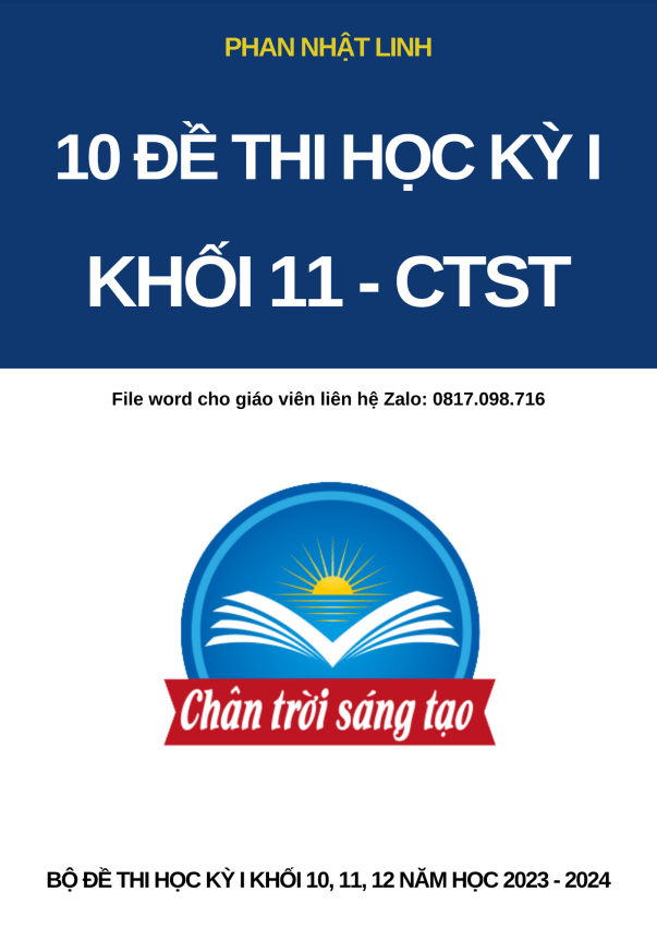 10 đề kiểm tra cuối học kì 1 (HK1) lớp 11 môn Toán Chân Trời Sáng Tạo có đáp án