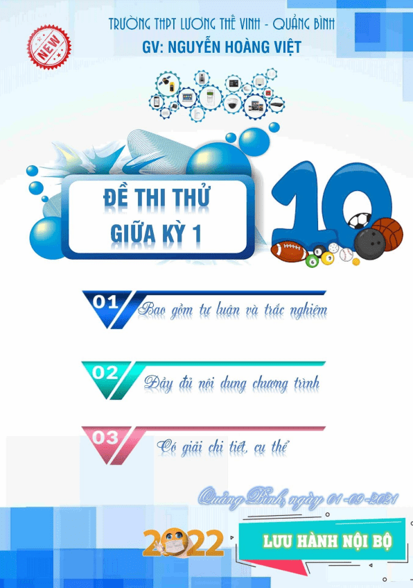 33 đề thi thử giữa học kì 1 (HK1) lớp 10 môn Toán Nguyễn Hoàng Việt