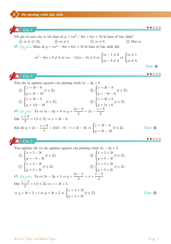 487 bài toán hệ phương trình bậc nhất và phương trình bậc hai