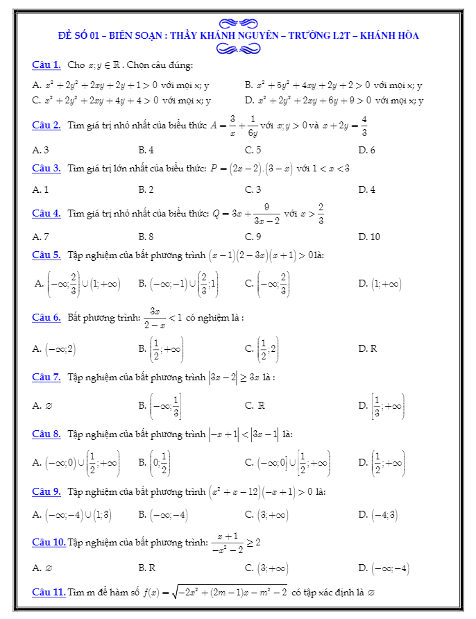 5 đề ôn tập thi học kì 2 (HK2) lớp 10 môn Toán Nguyễn Khánh Nguyên