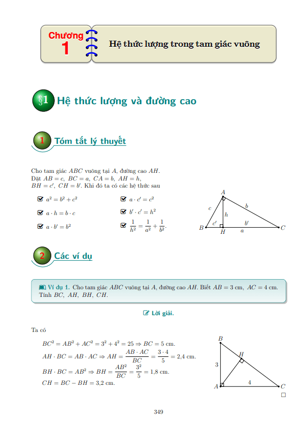 Các dạng bài tập hệ thức lượng trong tam giác vuông