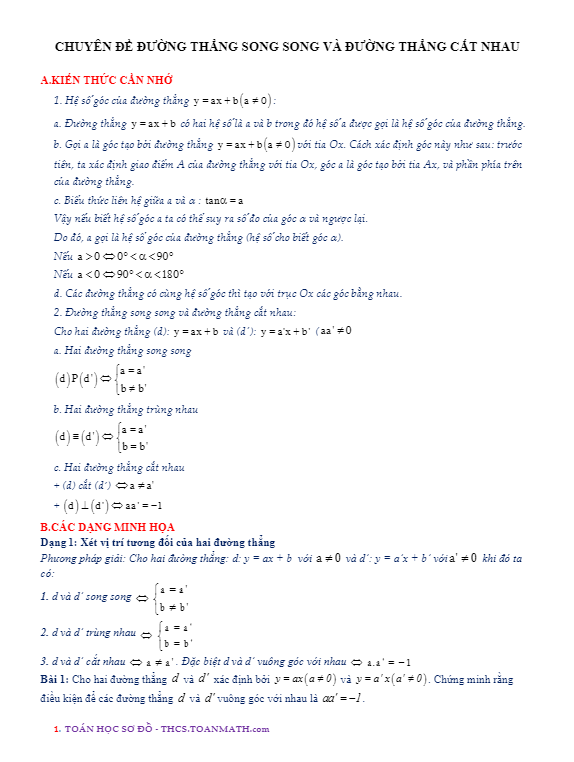 Giải đường thẳng song song và đường thẳng cắt nhau: Hướng dẫn chi tiết và ví dụ minh họa