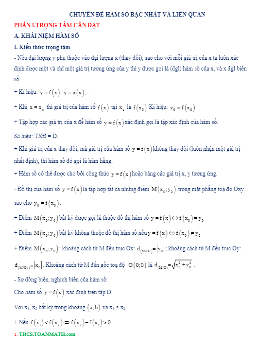 Chuyên đề hàm số bậc nhất và các bài toán liên quan