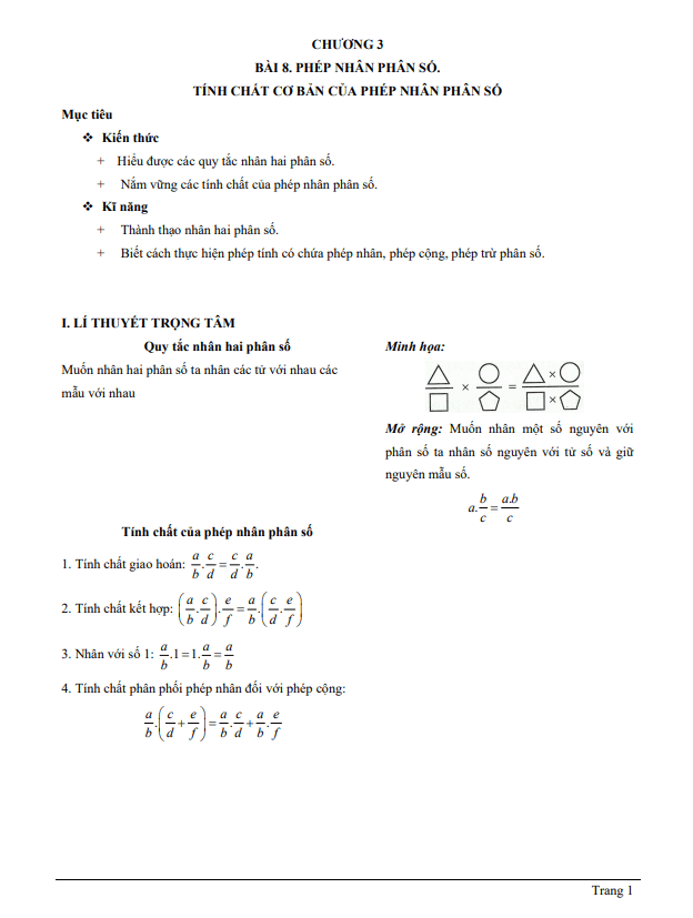 Chuyên đề phép nhân phân số, tính chất cơ bản của phép nhân phân số