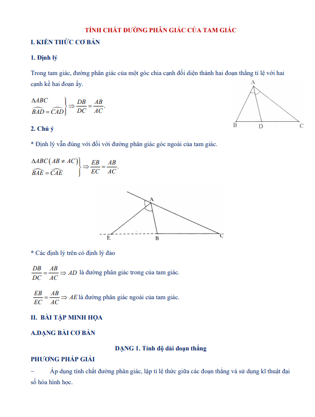 Chuyên đề tính chất đường phân giác của tam giác