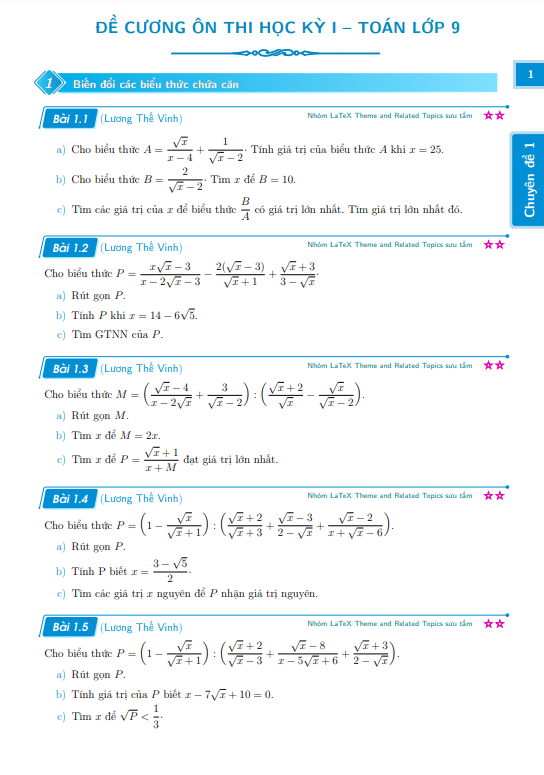 Đề cương ôn thi cuối học kì 1 (HK1) môn Toán 