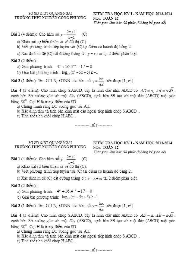 Đề thi học kì 1 (HK1) trường Nguyễn Công Phương Quảng Ngãi 2013 2014