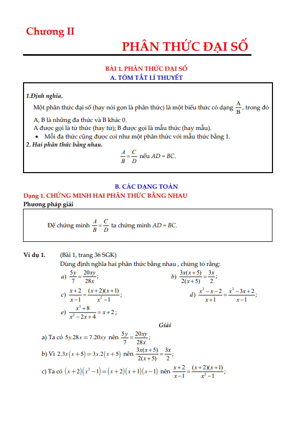 Lý thuyết, các dạng toán và bài tập phân thức đại số