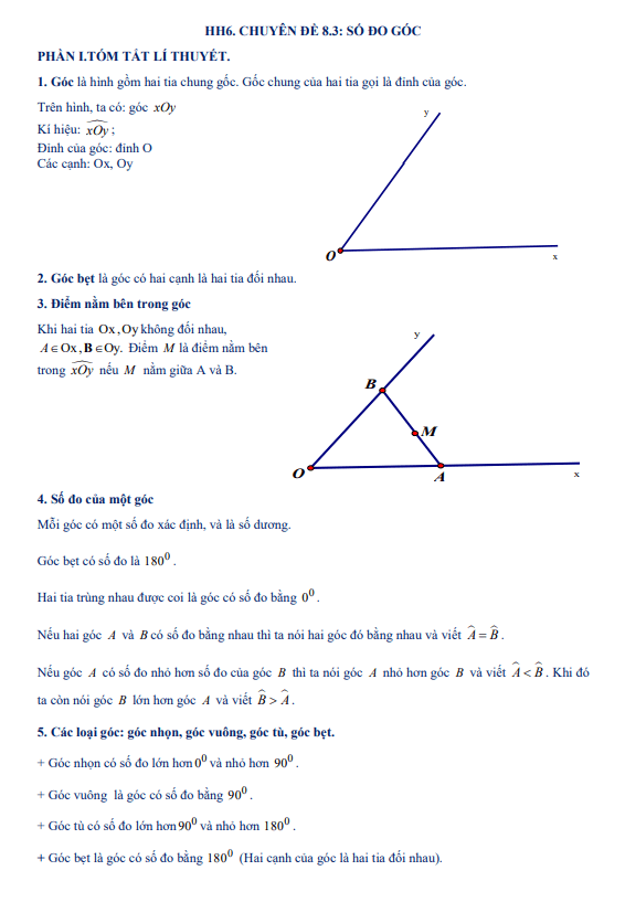 Tài liệu dạy thêm học thêm chuyên đề số đo góc