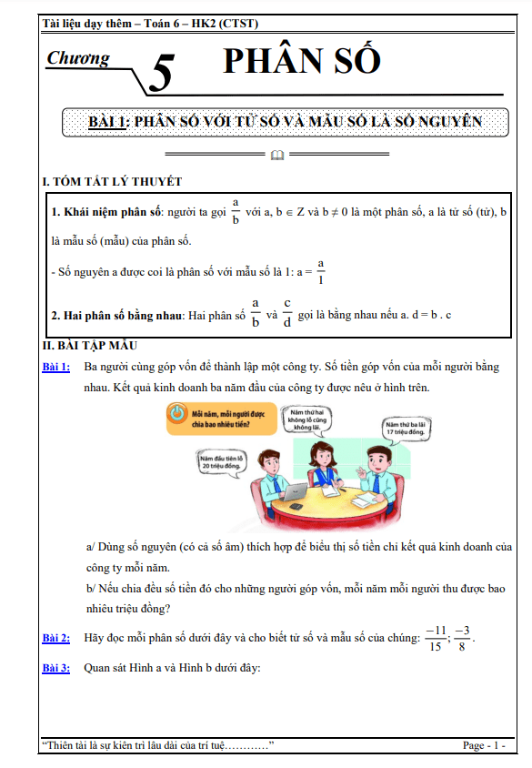 Tài liệu dạy thêm lớp 6 môn Toán Chân Trời Sáng Tạo học kì 2 (HK2)