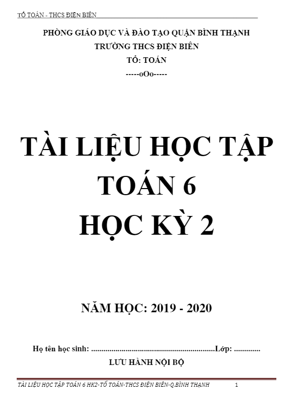 Tài liệu học tập lớp 6 môn Toán học kì 2 (HK2) năm 2019 2020 trường THCS Điện Biên TP HCM