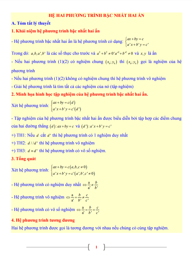 Tài liệu lớp 9 môn Toán chủ đề hệ hai phương trình bậc nhất hai ẩn