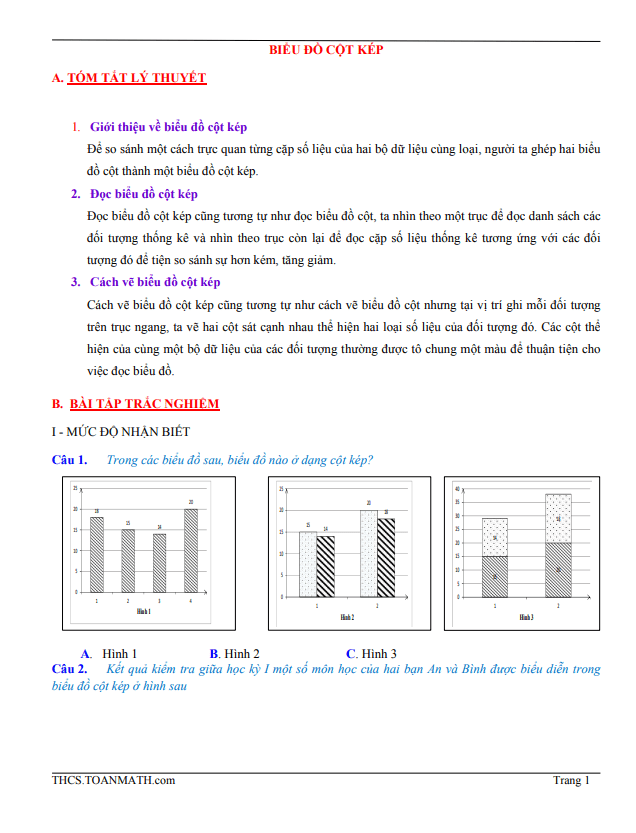 Tóm tắt lý thuyết và bài tập trắc nghiệm biểu đồ cột kép