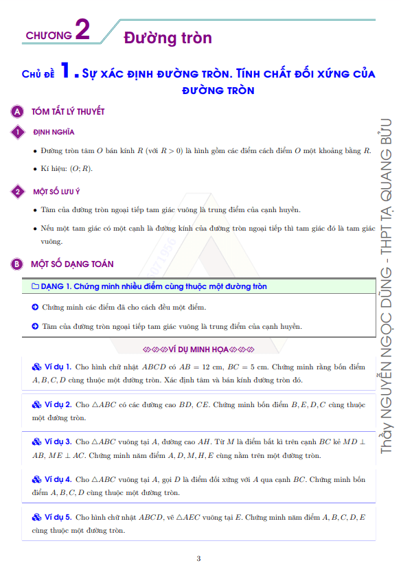 Tóm tắt lý thuyết và một số dạng toán đường tròn Nguyễn Ngọc Dũng