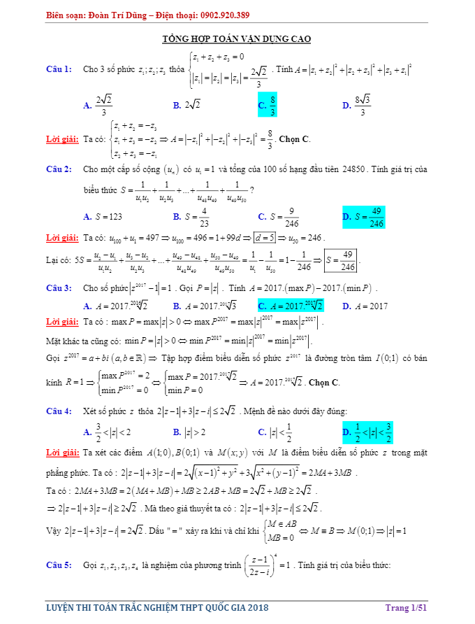 Tổng hợp Toán vận dụng cao có lời giải chi tiết Đoàn Trí Dũng