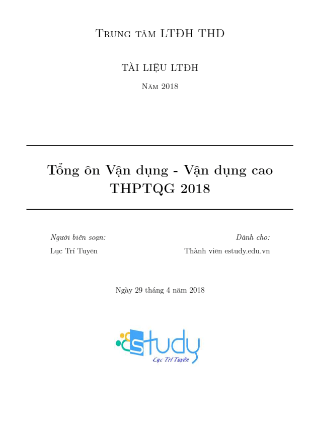 Tổng ôn toán vận dụng vận dụng cao ôn thi THPTQG môn Toán Lục Trí Tuyên