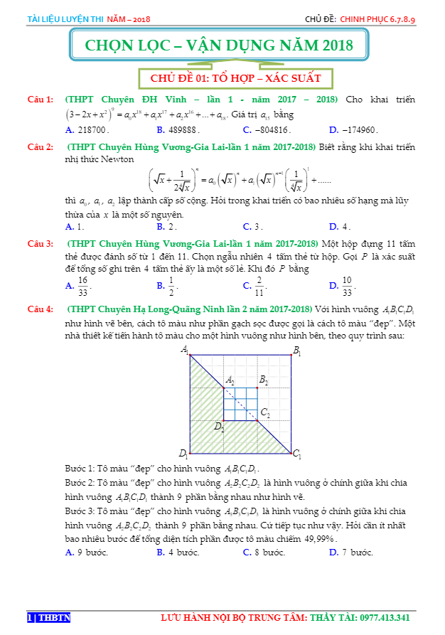 Tuyển chọn bài tập trắc nghiệm chinh phục điểm 6 7 8 9 trong các đề thi thử Toán