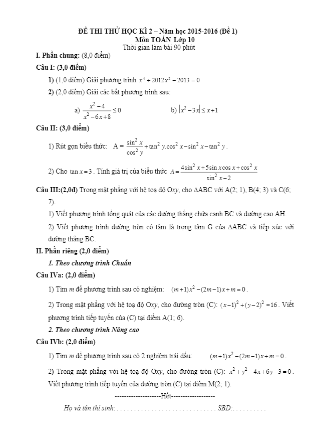 Tuyển tập 5 đề ôn thi học kì 2 (HK2) năm học 2015 2016