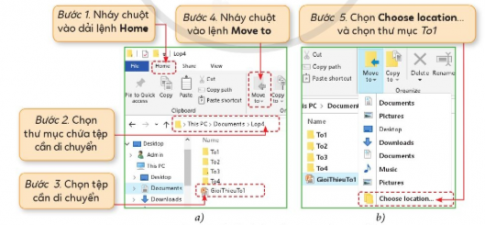 Em hãy thực hiện các bước ở Hình 1 để di chuyển tệp GioiThieuTo1 vào thư mục To1