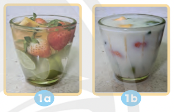 Có một cốc chứa nước đun sôi để nguội, một cốc chứa sữa và một cốc chứa giấm. Làm thế nào em nhận biết được cốc chứa nước, cốc chứa sữa và cốc chứa giấm? • Khi lần lượt rót cùng một lượng nước (hoặc sữa, hoặc giấm) vào mỗi vật dụng ở hình 2a, 2b và 2, em nhận thấy nước, sữa và giấm có hình dạng như thế nào? Em rút ra kết luận gì về hình dạng của nước, sữa và giấm?