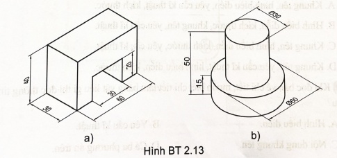 Vẽ hình chiếu đứng và hình chiếu bằng của các vật thể trong Hình BT2.13.