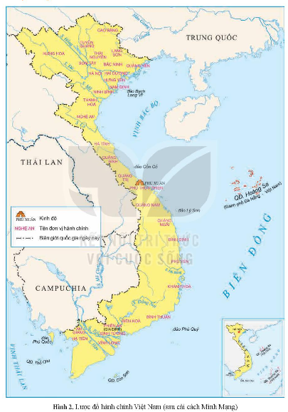 Khai thác lược đồ Hình 2, nêu nhận xét của em về đơn vị hành chính Việt Nam sau cải cách Minh Mạng.