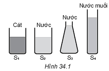 Biết thể tích các chất chứa trong bốn bình ở Hình 34.1 bằng nhau