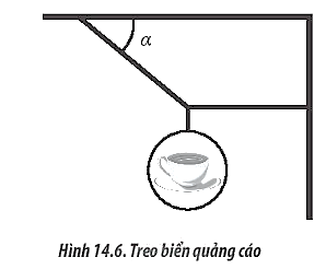 Biển quảng cáo của một quán cà phê được treo cân bằng nhờ một dây nằm ngang và dây còn lại hợp với trần một góc α như Hình 14.6.
