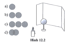 Cần phải đặt các ngọn nến như thế nào trước một quả cầu để tạo ra bóng của quả cầu lên màn chắn bằng bìa (hình 12.2) thu được như các trường hợp sau? Hãy vẽ hình cho các trường hợp b) và d).