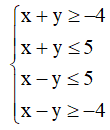 Tìm giá trị lớn nhất và giá trị nhỏ nhất của biểu thức F(x; y) = 4x - 3y trên miền nghiệm của hệ bất phương trình