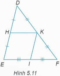 Cho tam giác DEF. Gọi H, K, I lần lượt là các trung điểm của DE, DF và EF. Chứng minh rằng tứ giác HKIE là hình bình hành.