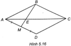 Cho hình thoi ABCD có M là trung điểm AD, đường chéo AC cắt BM tại điểm E. (H.5.16)  Tỉ số $\frac{EM}{EB}$ bằng? A. $\frac{1}{3}$ B. 2 C. $\frac{1}{2}$ D. $\frac{2}{3}$