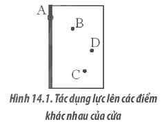 Khi tác dụng một lực $\vec{F}$ vuông góc với cánh cửa, có độ lớn không đổi vào các vị trí khác nhau như Hình 14.1. Moment lực gây ra tại vị trí nào là lớn nhất?