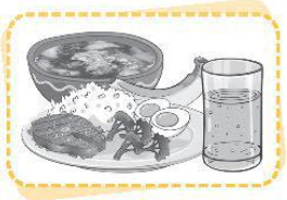 Suất ăn dưới đây gồm những nhóm chất dinh dưỡng nào? Hãy viết tên thức ăn và nhóm chất dinh dưỡng của chúng vào chỗ (...) dưới đây.