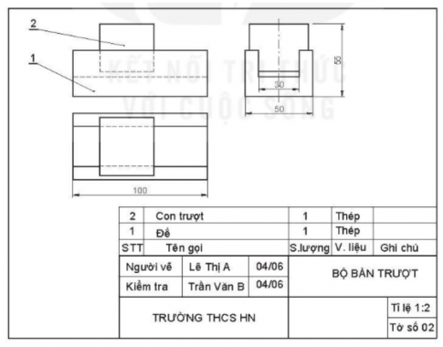  Kẻ Bảng 4.1 vào vở rồi trình bày nội dung đọc bản vẽ lắp của bộ bàn trượt (Hình 4.1) theo trình tự trong bảng.