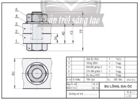  Đánh dấu ✓ vào ô trống trước hình biểu diễn có trong bản vẽ lắp bu lông, đai ốc dưới đây.