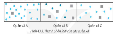 Trong sơ đồ thành phân loài của ba quần xã sinh vật (A, B, C), quần xã nào có độ đa dạng cao nhất? Tại sao?