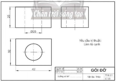  Đánh dấu ✓ vào ô trống trước kết quả đọc bản vẽ chi tiết gối đỡ.