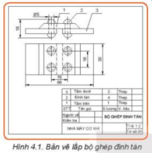 Hình 4.1 là một bản vẽ lắp. Hãy quan sát và cho biết có những điểm khác biệt nào so với bản vẽ chi tiết?