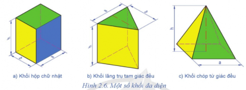 Các mặt đáy, mặt bên của các khối đa diện là hình gì? Mỗi khối đa diện có những kích thước nào được thể hiện trên hình?