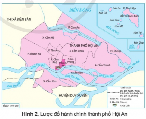 Đọc thông tin và quan sát hình 2, em hãy xác định vị trí của phố cổ Hội An