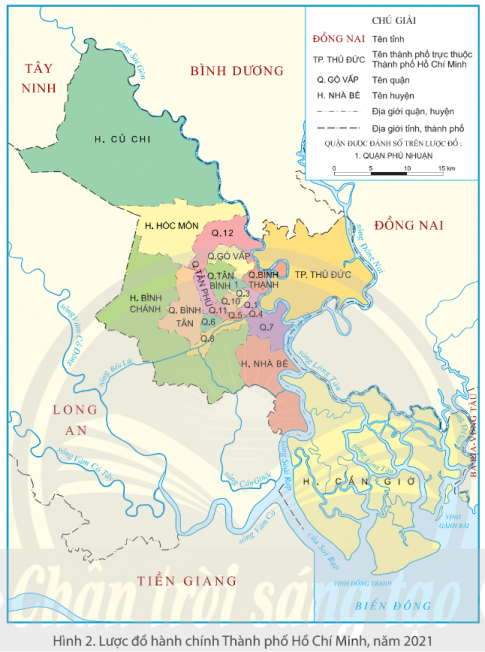 Đọc thông tin và quan sát hình 2, em hãy xác định vị trí của Thành phố Hồ Chí Minh trên lược đồ.