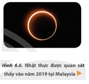 Vào năm 2019, tại Malaysia đã xảy ra hiện tượng nhật thực và được chụp lại (Hình 6.6) Em hãy cho biết hình ảnh này thuộc kiểu nhật thực nào? Tại sao em biết?