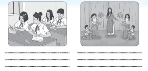 Chỉ ra những hành vi thể hiện sự hợp tác với thầy cô trong mỗi bức tranh