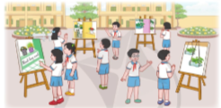 Tham gia trưng bày các bức tranh tuyên truyền dự án Hành lang xanh.