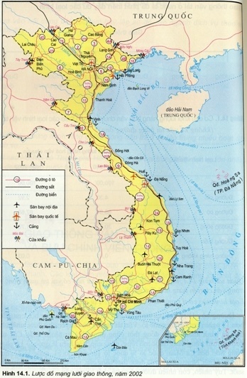 Dựa vào hình 14.1, hãy xác định các tuyến đường bộ xuất phát từ thủ đô Hà Nội và thành phố Hồ Chí Minh?