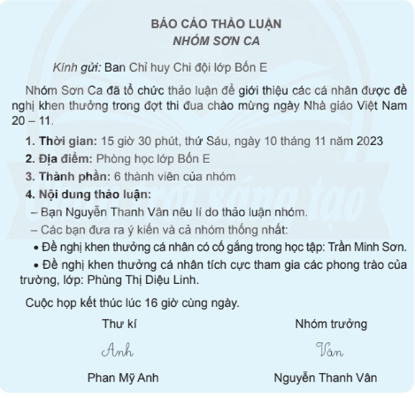 Đọc báo cáo sau và thực hiện yêu cầu